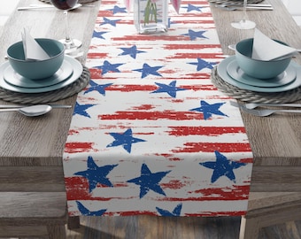 Rustic Star Stripes Table Runner: Patriotic Fourth of July Decor