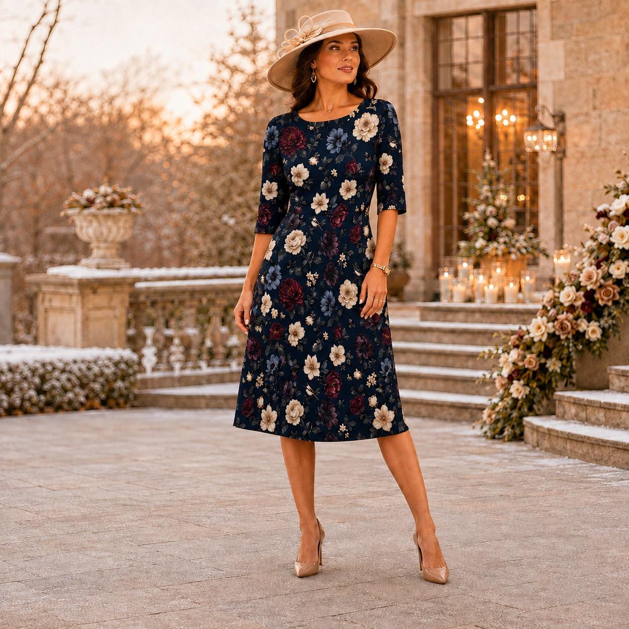 Navy Burgundy Dress