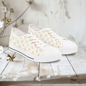 Floral Sneakers, Women&#39;s Shoes, Cute Flower Footwear, Roses Casual Chic Kicks, Gift for Her, Spring Floral Sneakers