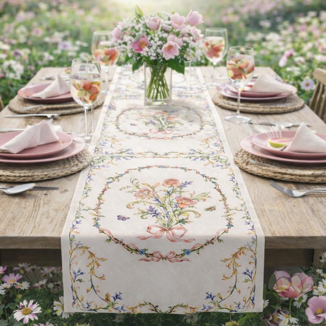 Vintage Table Runner – French Country Spring – Shabby Rose Cottagecore ...