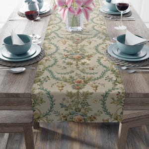 Floral Table Runner: French Cottagecore Vintage Style Cotton Decor