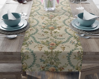 Floral Table Runner: French Cottagecore Vintage Style Cotton Decor