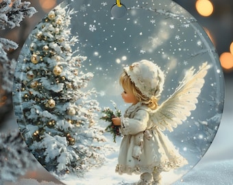 Ángel navideño de cerámica: decoración para árbol de Navidad, recuerdo personalizado