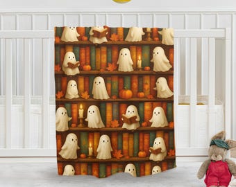 Manta de franela de biblioteca fantasma de Halloween
