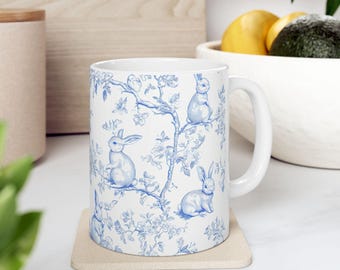 Chinoiserie Porcelain Coffee Mug: Blue and White Floral Easter Decor
