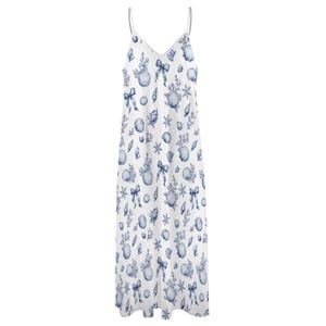Vestido largo azul con diseño de conchas marinas, vestido veraniego náutico para vacaciones en la playa, vestido de verano fluido sin mangas para mujer. imagen 6