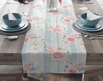 French Rose Floral Table Runner: Rustic Farmhouse Decor