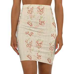Cherry Print Pencil Skirt: Retro Floral Midi Skirt