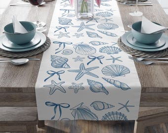 Nautical Table Runner: Shell Design, Coastal Decor