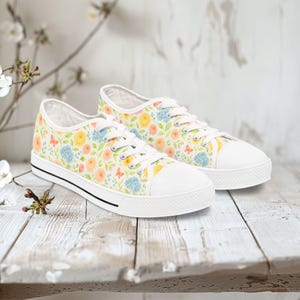 Floral Print Sneakers | Casual Summer Shoes, Stylish Everyday Footwear, Gift for Her, Trendy Floral Sneakers, Women&#39;s Low Top Sneakers