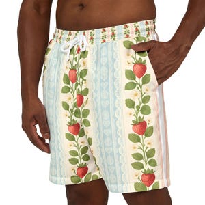 Unisex zwemshort Strawberry - Red Berry Beachwear, boardshort met fruitpatroon, zwembroek zomervakantie, tropische badmode, strandshorts