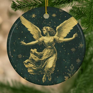 Vintage Angel Ceramic Ornament, Holiday Decor, Christmas Tree Decoration, Gift for Home, Festive Ornament