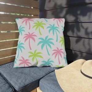 Tropical Outdoor Pillows - Colorful Palm Print Throw Cushions for Patio, Poolside Decor, Garden, Summer Vibes, Party Decorations, Beach