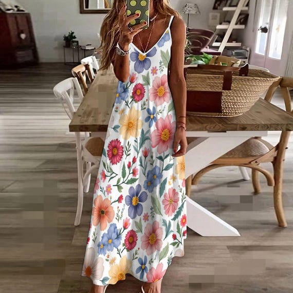 Wildflower Floral Slip Dress: Breezy Summer Ankle-length Elegance