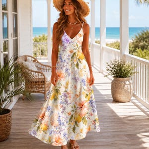 yellow summer garden sleeveless maxi dress Linen Maxi Dress With Hem Ruffle, Sleeveless Oversized Dress