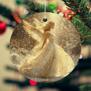 Christmas Angel Golden Stars with white dress Ceramic Christmas Decorations