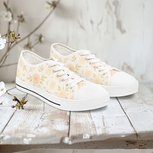 Floral Roses Print Low Top Sneakers: Spring Casual Shoes