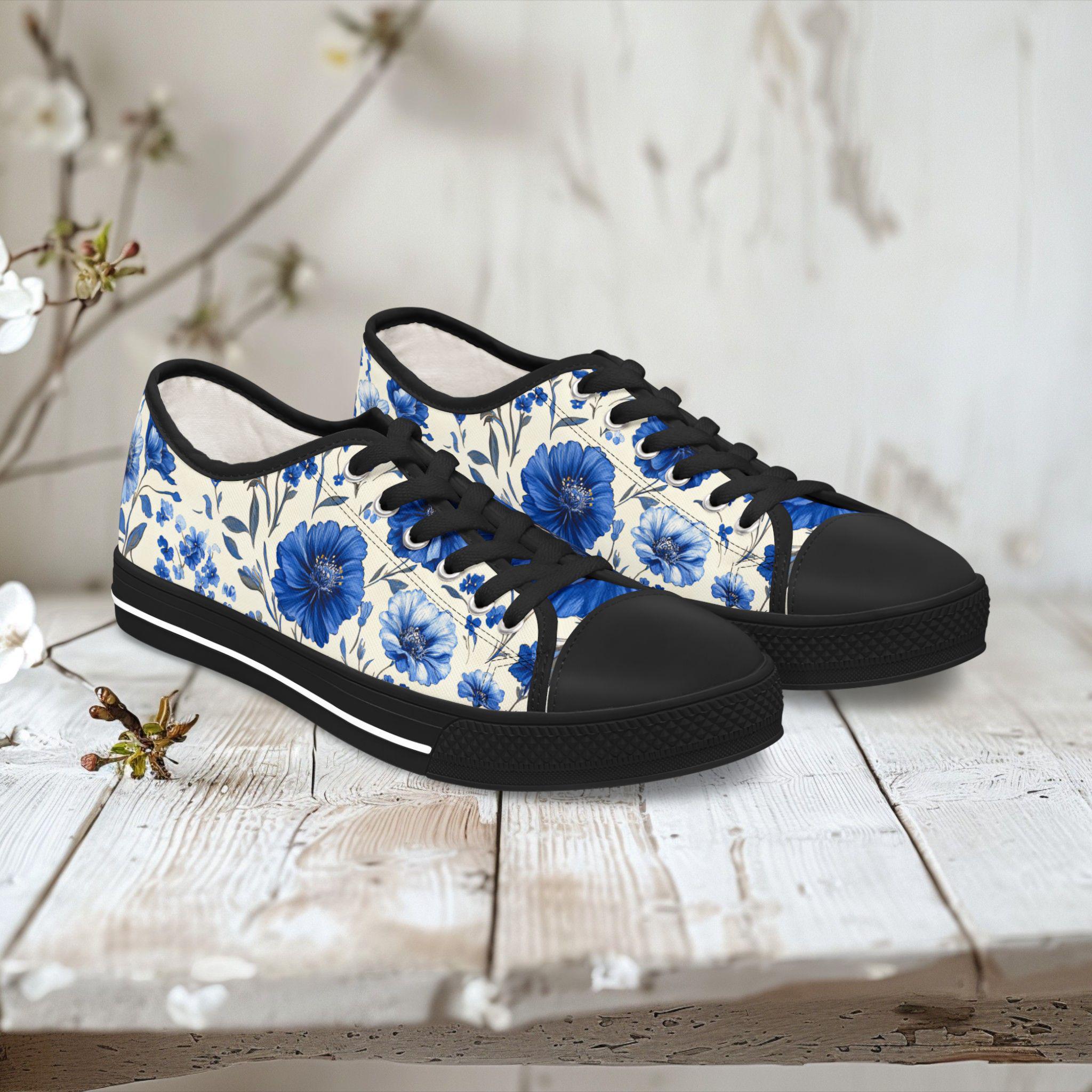 Cornflower Sneakers: Blue Floral Print Fashion Tennis Shoes
