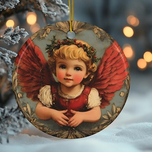 Victorian Angel Christmas Ornament: Ceramic Holiday Keepsake