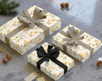 Rouleau de papier cadeau pour baby shower, poulet, emballage cadeau, emballage de printemps, décoration en papier pour Noël, motif poussin