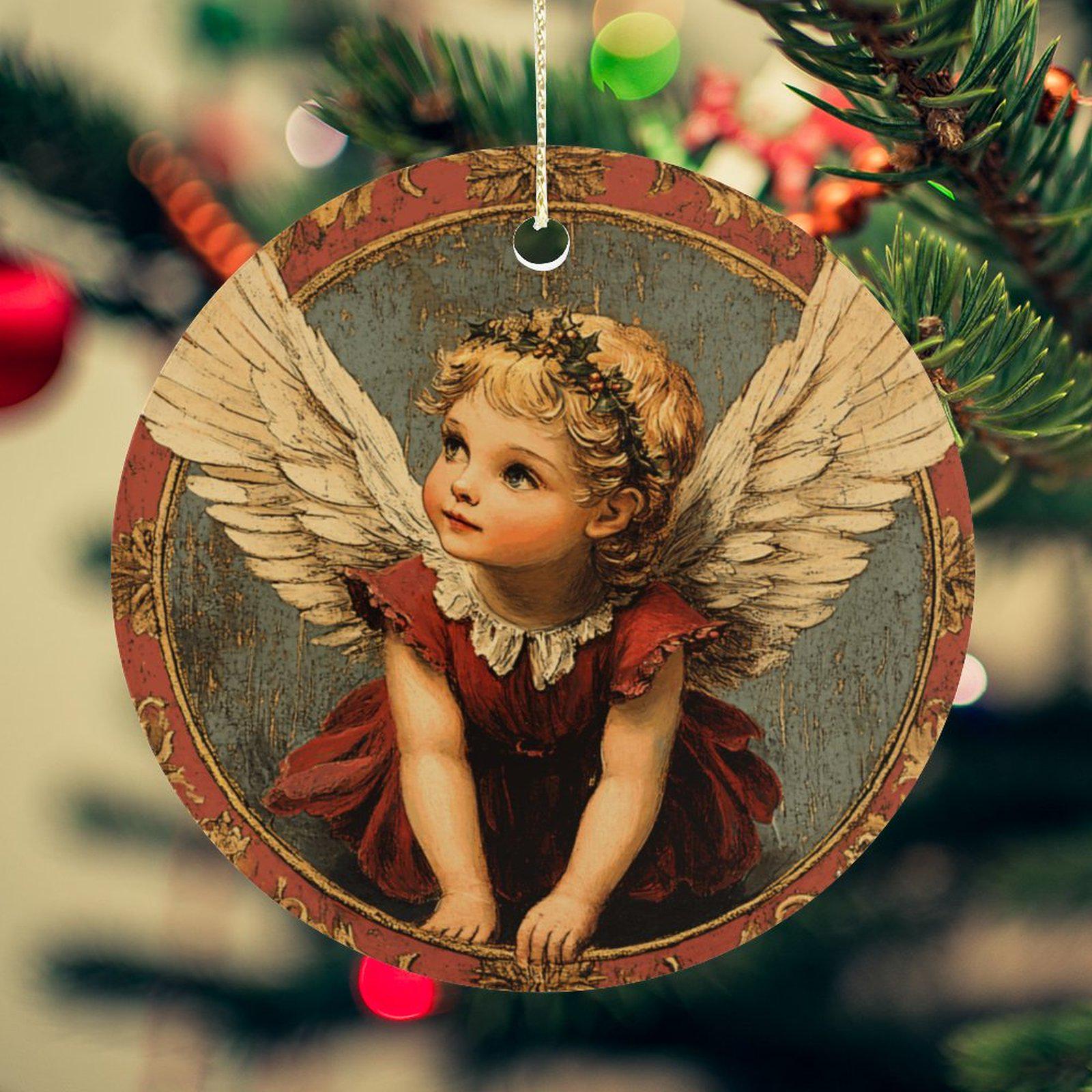 ヴィンテージの赤いクリスマスエンジェルオーナメント：陶器製の天使の 