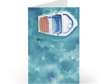 Boat on the Ocean Watercolor Card – Nautical Greeting Card for Sailors & Sea Lovers – Blank Inside