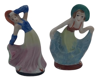 Set med 2 minifigurer i porslin från Occupyed Japan, balklänning, vintage