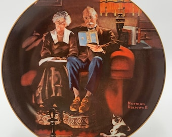 Knowles "Evening's Ease" Norman Rockwell Samlartallrik Begränsad Upplaga 84' VTG