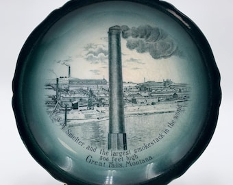 B & M Smelter Smokestack Samlartallrik Great Falls, Montana Vintage LÄS