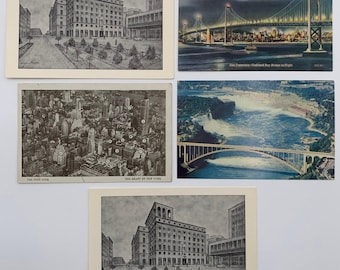 Set med 5 vykort 1940-talets San Francisco Niagara Falls Staden New York VTG OANVÄND