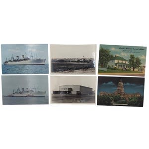 Lot de 6 cartes postales des années 30 et 40 - Navires vintage WWII Camp TX Capitol