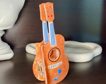 Acrylic Guitar Hair Claw, Brown Ukulele Hair Clip, Music Theme Hairclip, Music Instrument Hair Clip, Gift for guitar players