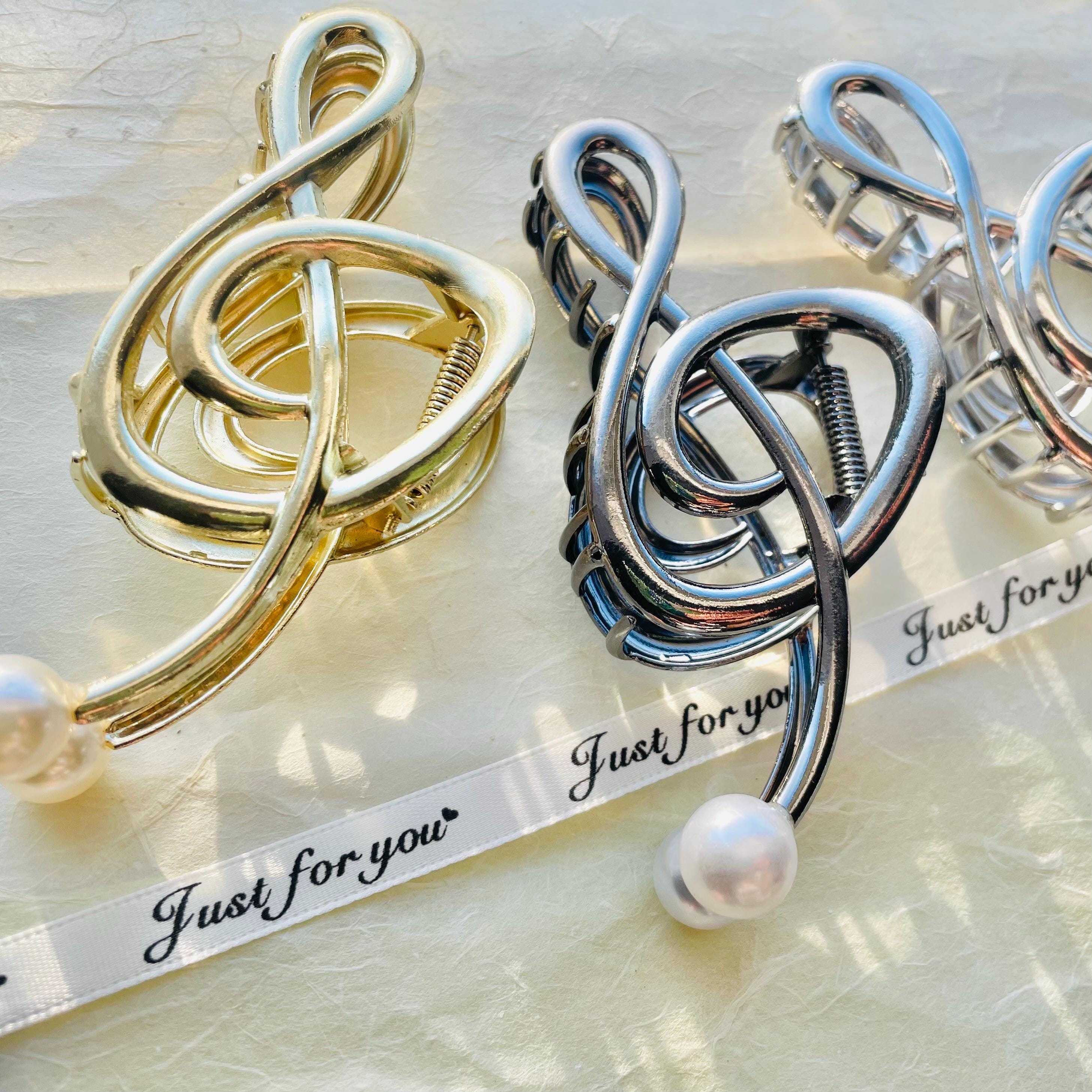 Antique Sterling Pearl Music Notes Treble Clef Barrette 2\