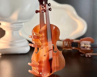 Acrylic Cello Hair Claw, Brown Violin/Viola Hair Clip, Music Theme Hair Clip, Medium Size Hair Claw, Music Instrument Hair Clip