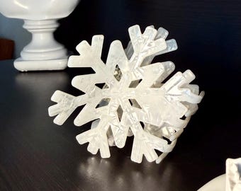 Snow Flake Hair Clip, Noel Hair Claw, White Acrylic Hair Claw, Winter Hair Decor Winter Hair Accessories