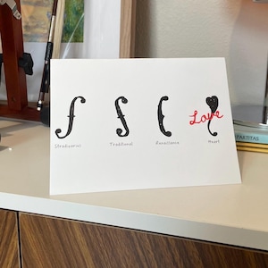 1 pc Violin F Holes Heart Shape Card, Musician Greeting Cards, Birthday card for musicians, Viola Cello Violin Greeting Card