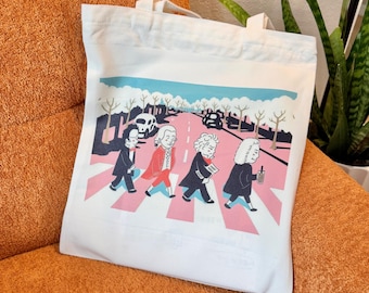 Classical Composer Cartoon Tote Bag with Zipper and Inner Pocket, Beethoven Mozart Bach Schuber gift for music student teacher musician