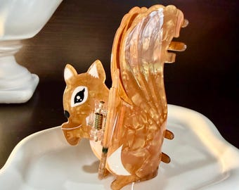 Squirrel Hair Clip, Cute Animal Hair Clip, Squirrel Shape Gift for girls, Brown Animal Hair Claw gift
