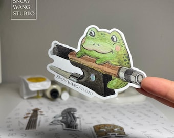 Violin Bow Frog Sticker: Waterproof Watercolor Music Gift