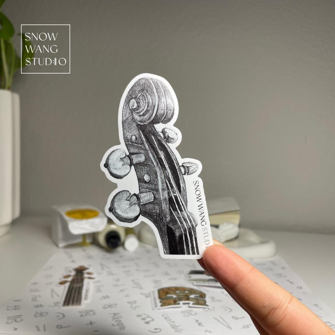 Single Violin Scroll Sketch Sticker Violin Sticker Waterproof Vinyl ...