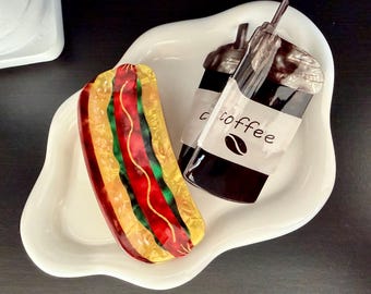 Coffee and Hotdog Cellulose Acetate Hair Claw, Big Size Shape Hair Clip, Korean Style Acrylic Cartoon Hair Clip