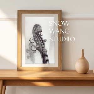 Digital Download Violin Scroll Sketch Black and White Poster, Violin gift poster instant download, Viola Sketch, Viola Wall Decor