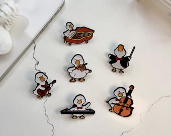 Musician Duck Enamel Pin Brooch, Violin Duck Enamel Brooch Gift, Cello Duck Piano Duck Keyboard Duck Conductor Duck Pin, Silly Goose Pin