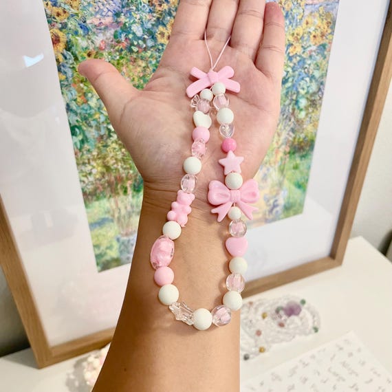 Wristlet For Phone 4PCS Phone Charms Strap - Butterfly Bow Knot Pearl Lanyard For Women & Girls Phone Chain