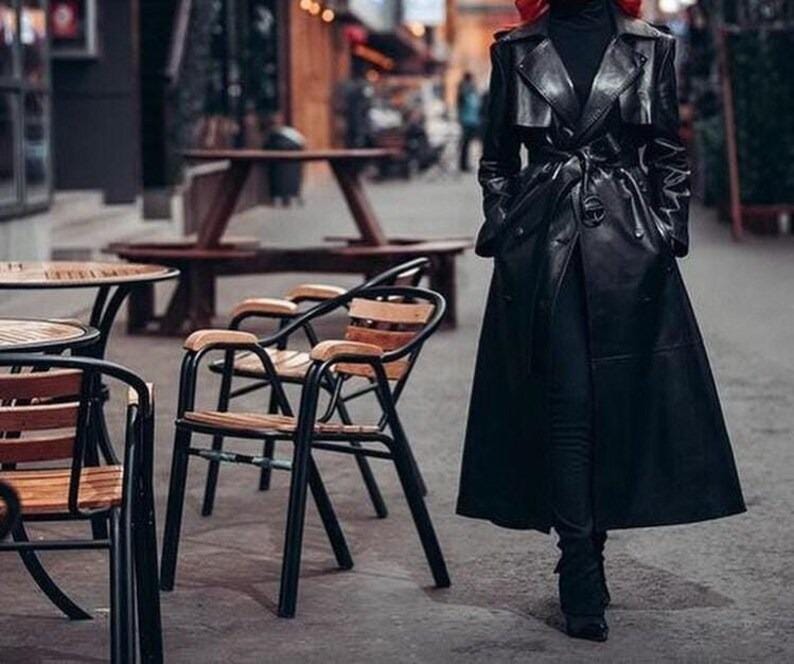 ハンドメイドのブラックシープスキンレザートレンチコート：90年代