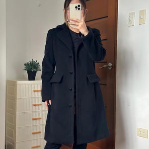 Women&#39;s Wool Long Coat – Handmade 70s Vintage Style Black Trench  Coat, Oversized Winter Outerwear for Her | Elegant Gift for Her