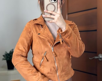 90s Suede Leather Biker Jacket: Western Moto Style