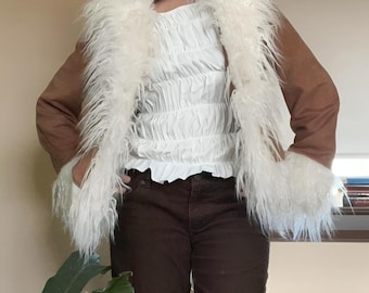 Vintage 70s Penny Lane Suede Shearling Coat: Handmade Boho Afghan Winter Jacket