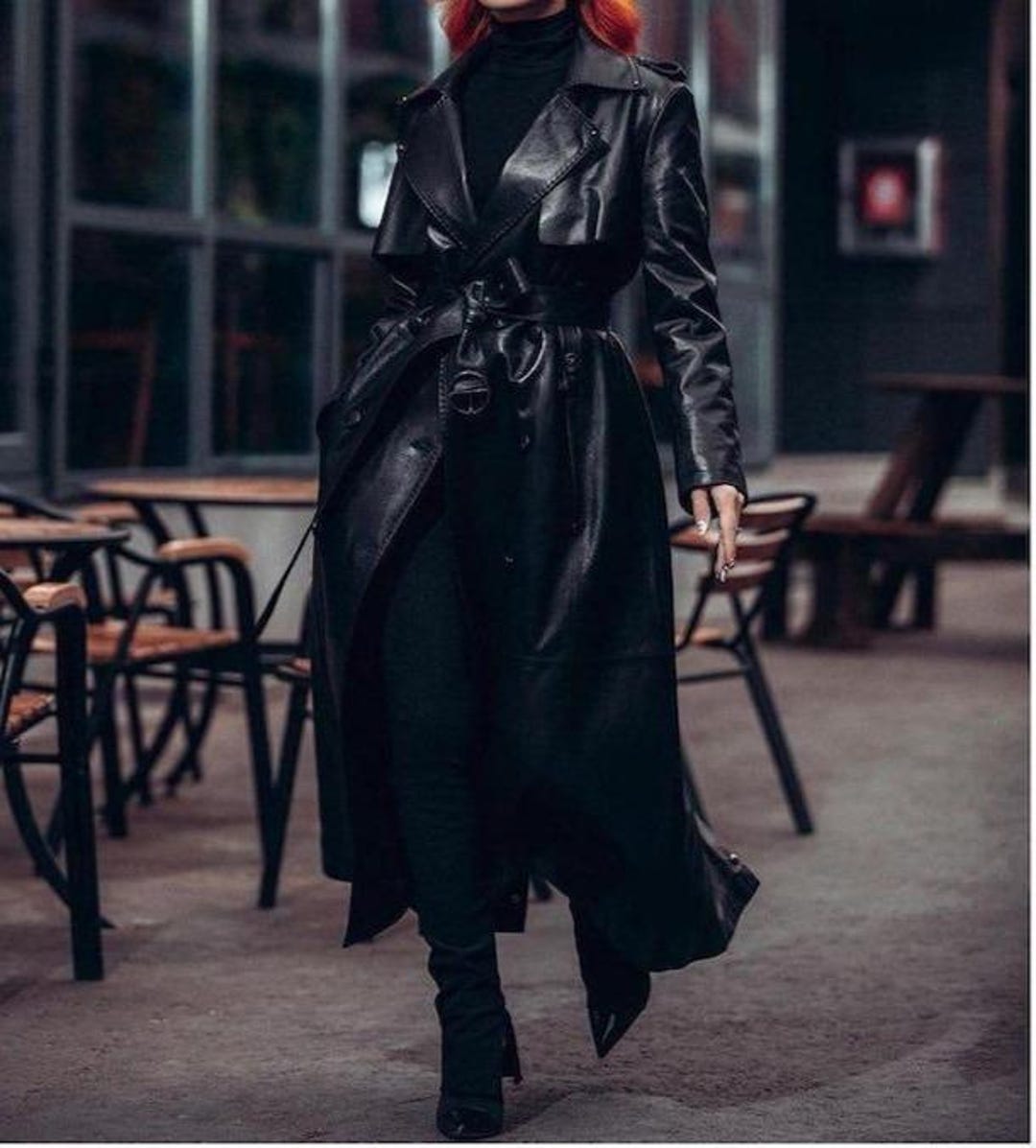 ハンドメイドのブラックシープスキンレザートレンチコート：90年代