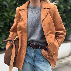 Women&#39;s Brown Suede Leather Blazer Coat | Vintage Western Style | Genuine Suede Outerwear | Elegant Formal Blazer – Ideal Gift for Her